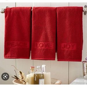 Pottery Barn Cardinal Peace Love Joy Guest Towels - Set of 3 New